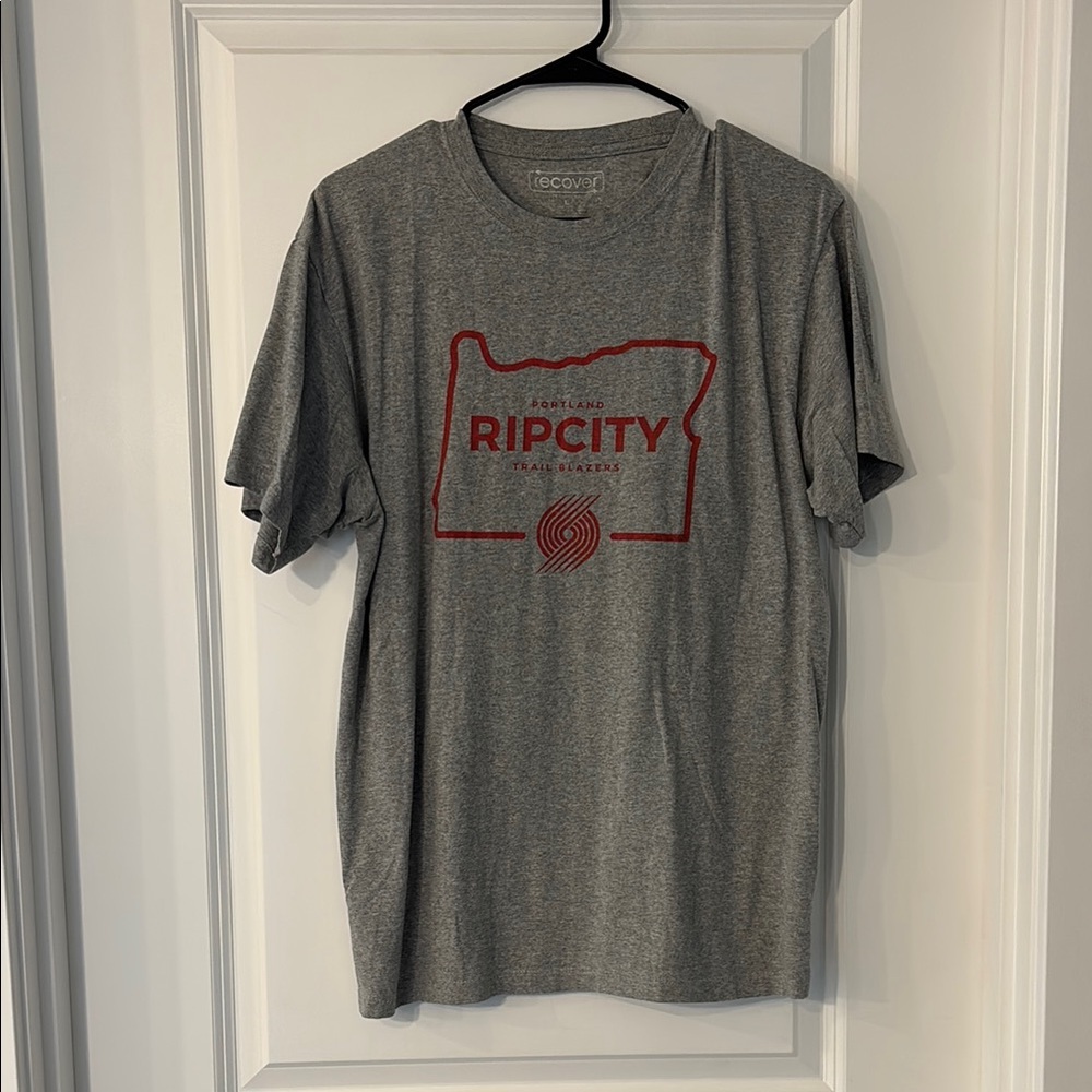 Recover Gray and Red Short Sleeve Tee Portland Oregon Trail Blazers Design